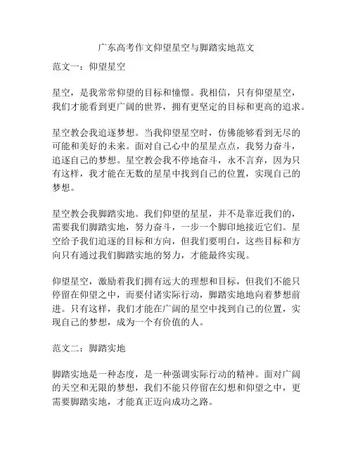 广东高考作文仰望星空与脚踏实地范文