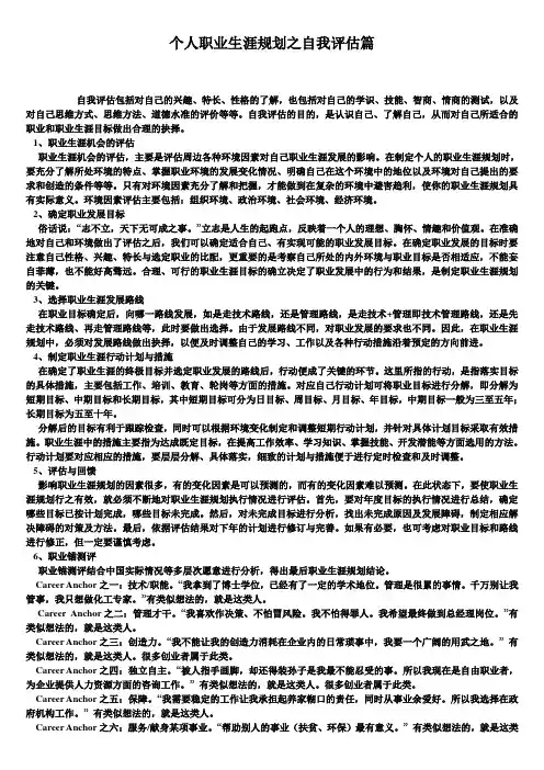 个人职业生涯规划之自我评估篇