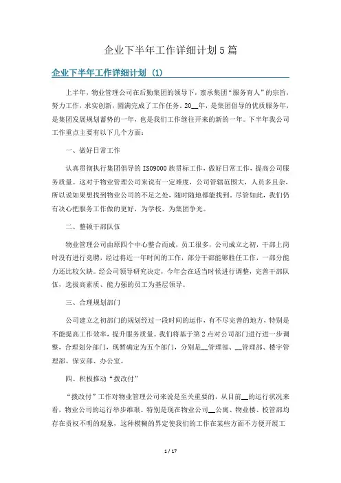 企业下半年工作详细计划5篇