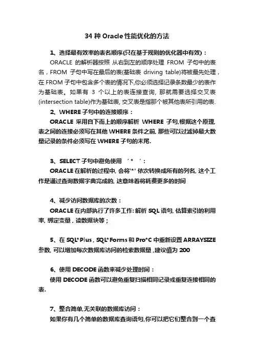 34种Oracle性能优化的方法