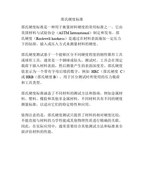 邵氏硬度标准