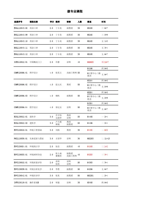 复旦大学2012-2013学年第一学期本科生课程表、校历