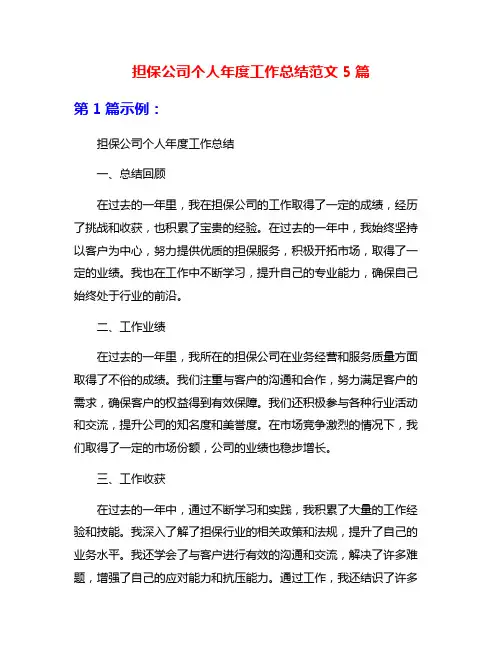 担保公司个人年度工作总结范文5篇