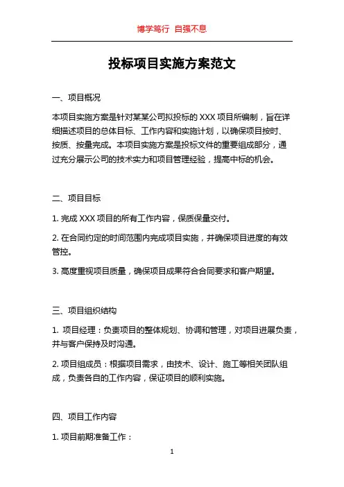 投标项目实施方案范文