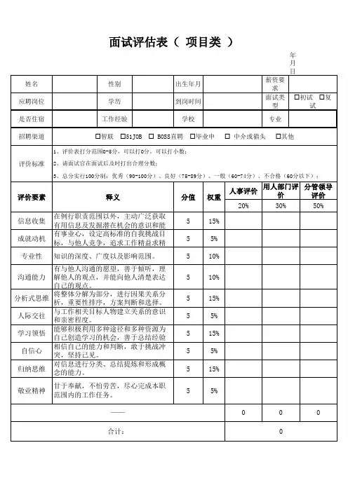 面试评估表-项目类-模板 - 副本
