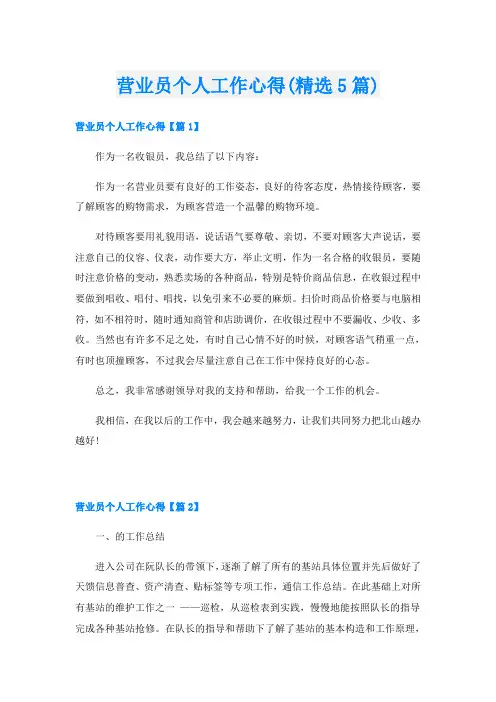 营业员个人工作心得(精选5篇)