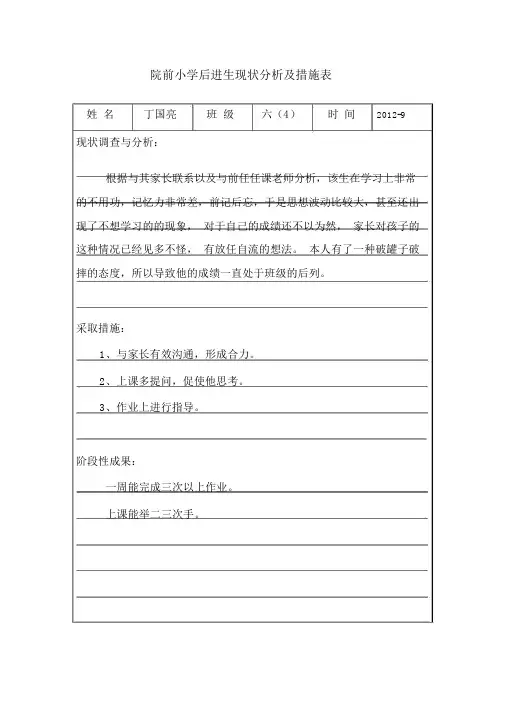 院前小学后进生现状分析及措施表