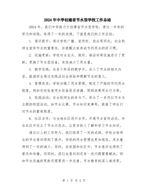 2024年中学创建省节水型学校工作总结