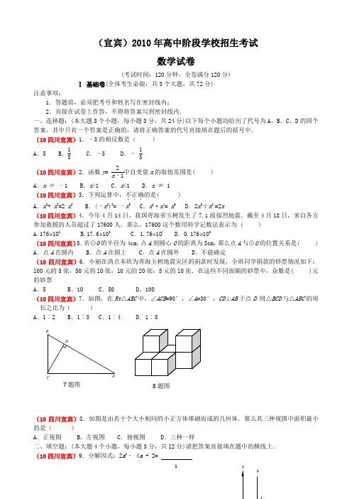 2010年四川省宜宾市中考数学试题含答案=