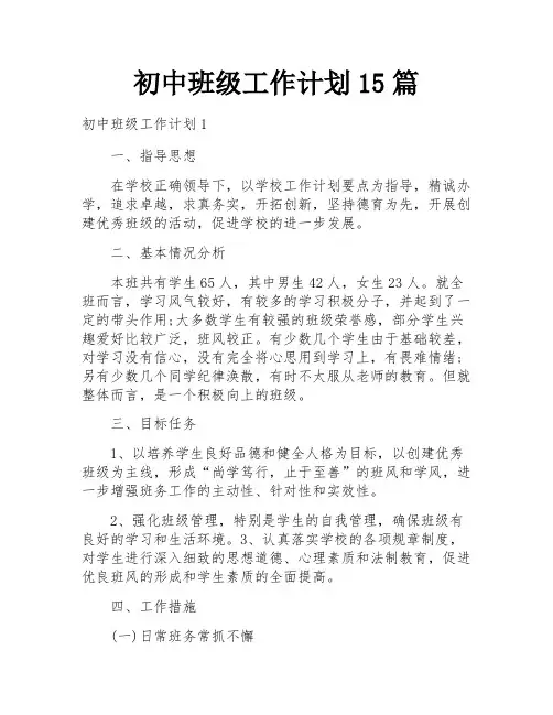 初中班级工作计划15篇