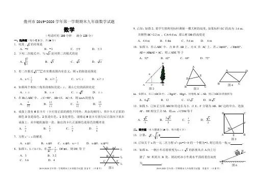 海南省儋州市2019-2020学年第一学期期末九年级数学试题