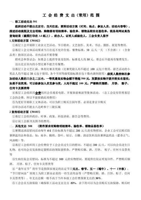工 会 经 费 支 出 范 围(联合工会)