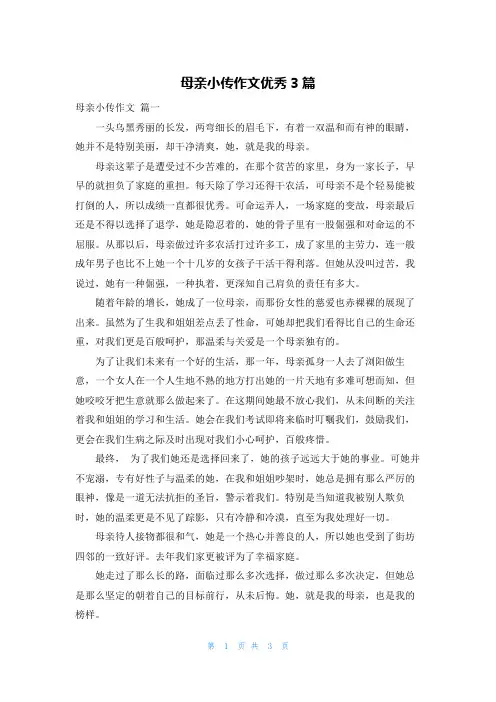 母亲小传作文优秀3篇