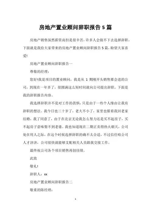 房地产置业顾问辞职报告5篇