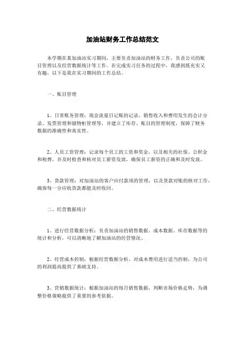 加油站财务工作总结范文
