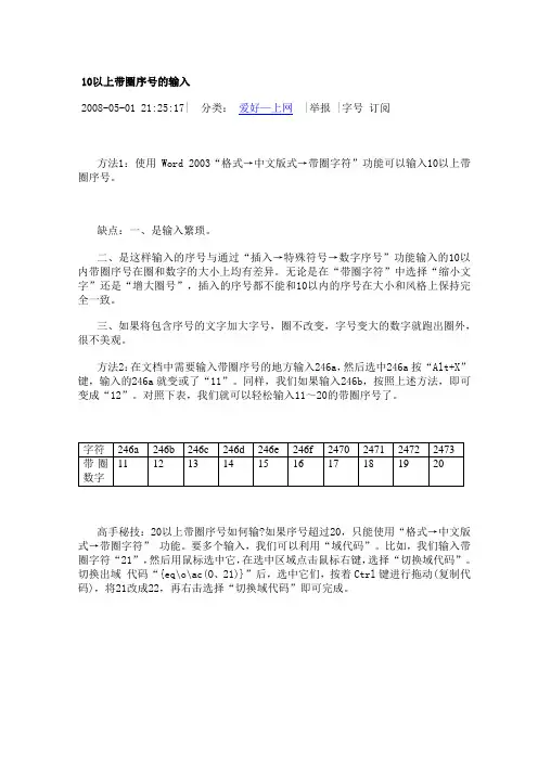 10以上带圈序号的输入