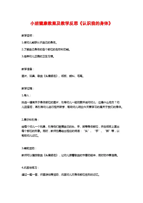 小班健康教案及教学反思《认识我的身体》