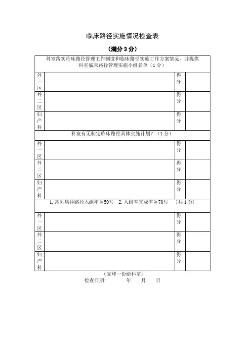 临床路径实施情况----检查表