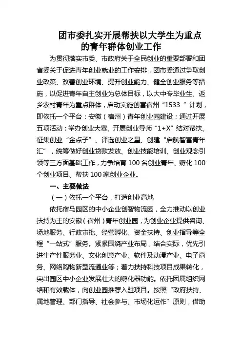 团市委帮扶以大学生为重点的青年群体创业的工作情况汇报