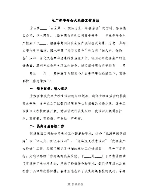 电厂春季安全大检查工作总结(2篇)