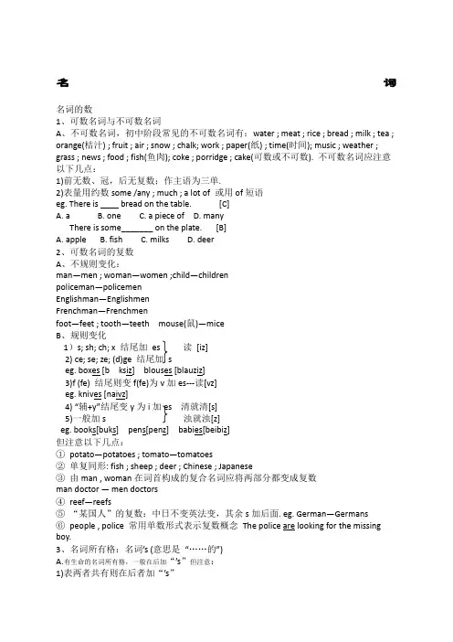 名词,冠词,数词,代词,介词