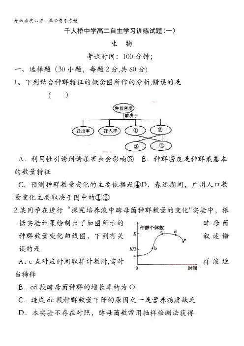 安徽省舒城千人桥中学2016-2017学年高二下学期自主学习训练试题(一)生物缺答案