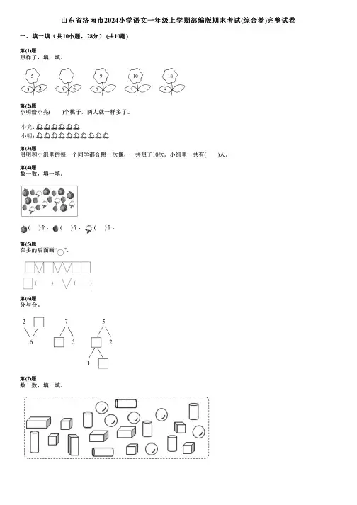 山东省济南市2024小学数学一年级上学期部编版期末考试(综合卷)完整试卷