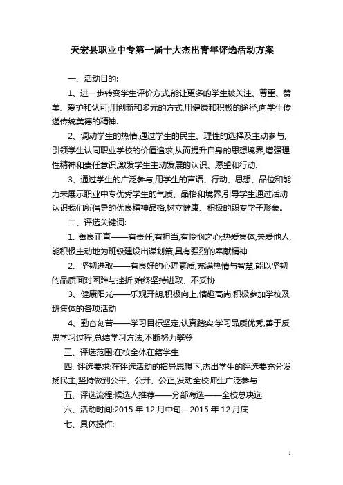 十大杰出青年评选活动方案