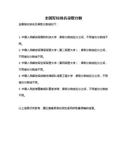 全国军校排名录取分数