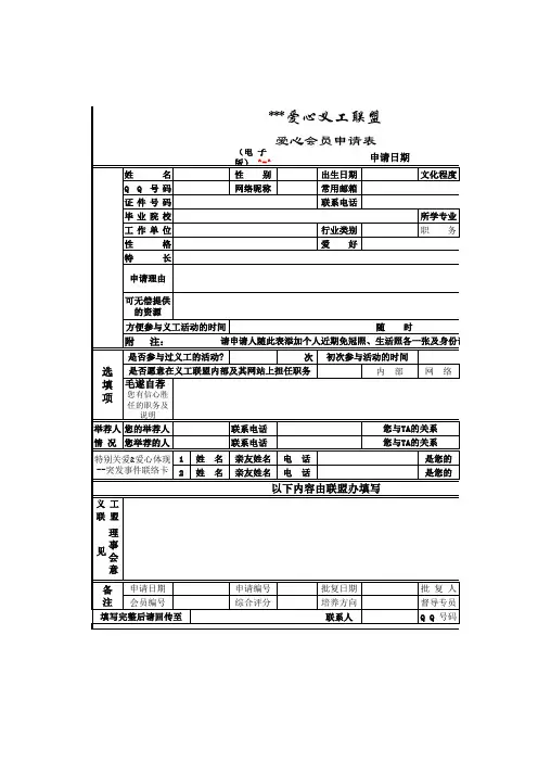义工、志愿者申请表