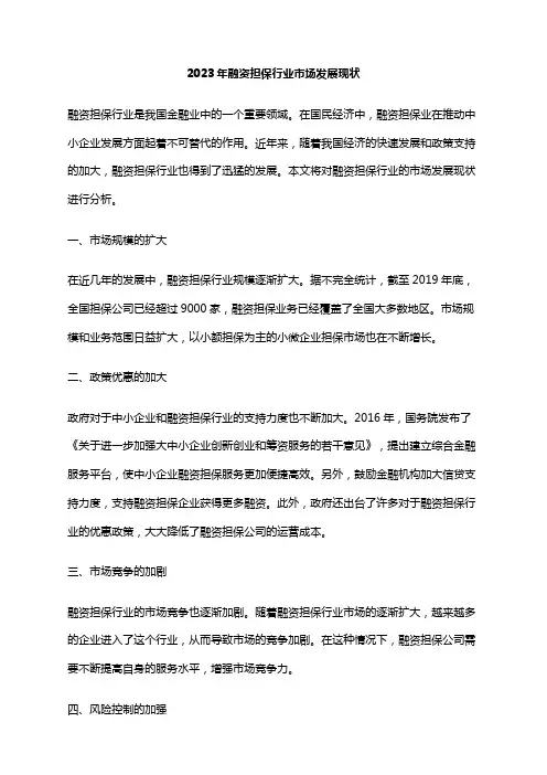 2023年融资担保行业市场发展现状