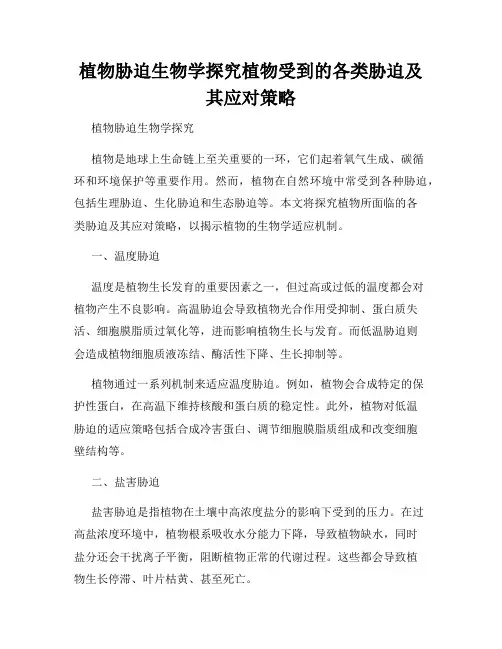 植物胁迫生物学探究植物受到的各类胁迫及其应对策略