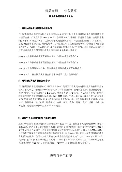 四川省融资性担保公司名单大全