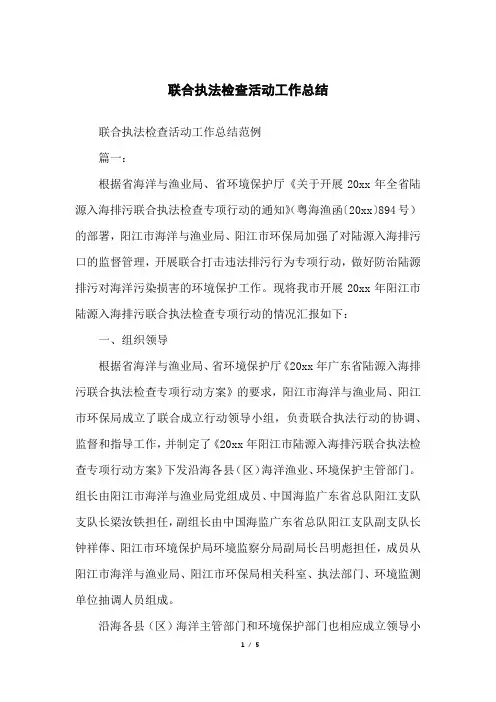 联合执法检查活动工作总结