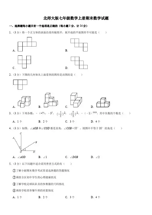 北师大版七年级数学上册期末数学试题11