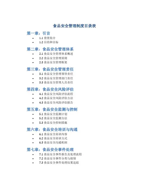 食品安全管理制度目录表
