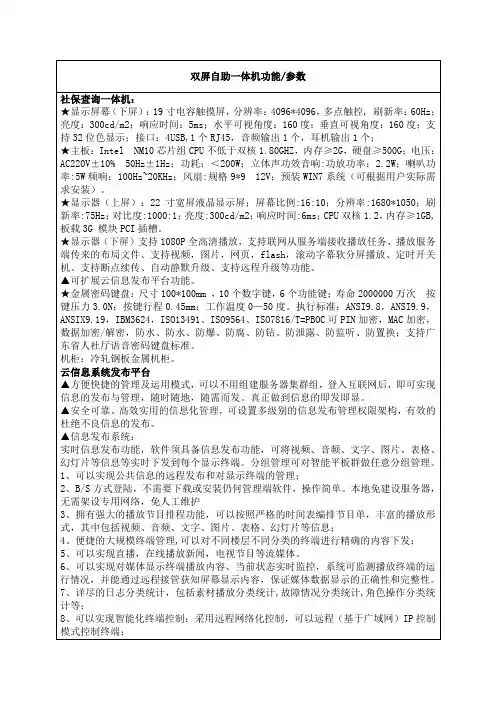 一体机参数(1)
