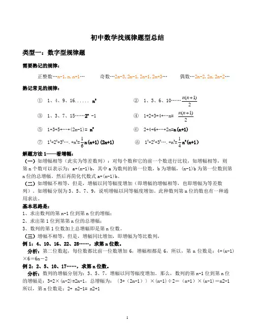 初中数学找规律题型总结