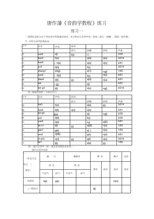 唐作藩《音韵学教程》练习标准答案
