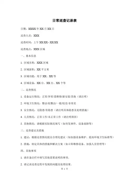 日常巡查记录表