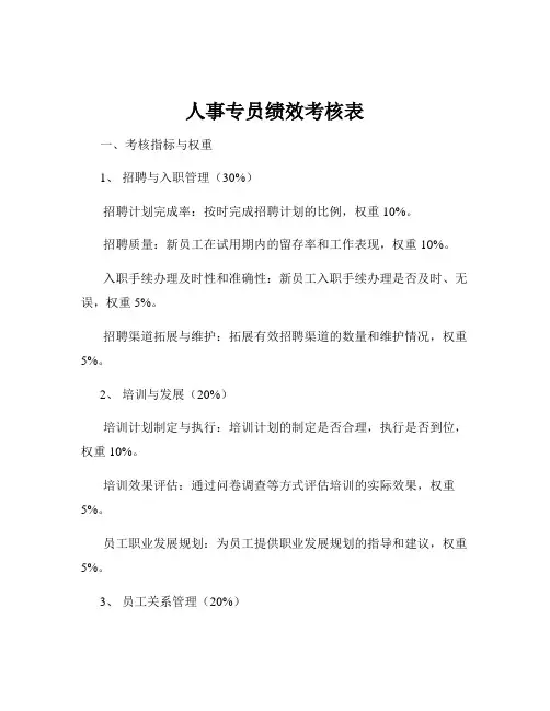 人事专员绩效考核表