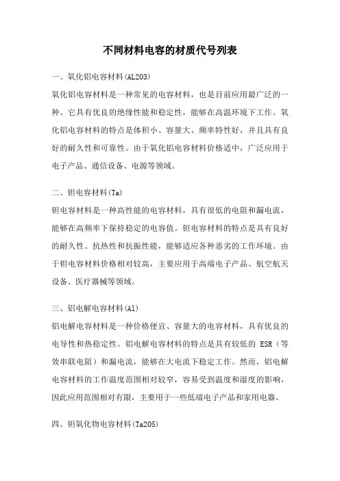 不同材料电容的材质代号列表