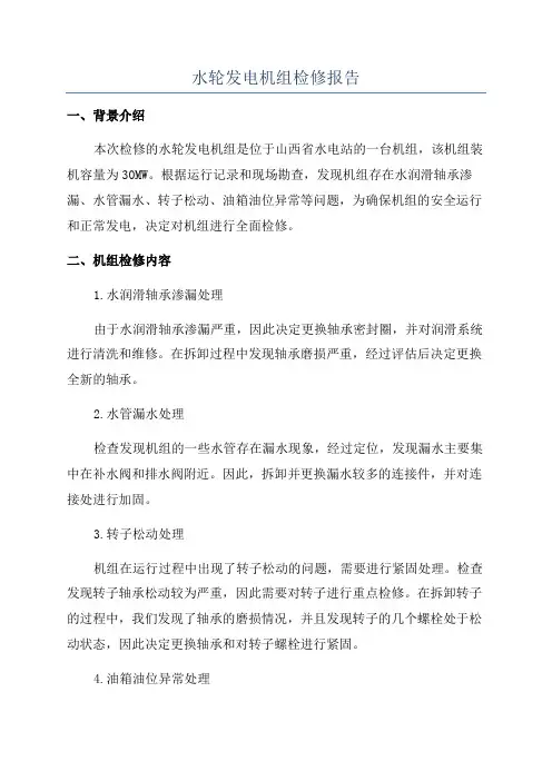 水轮发电机组检修报告