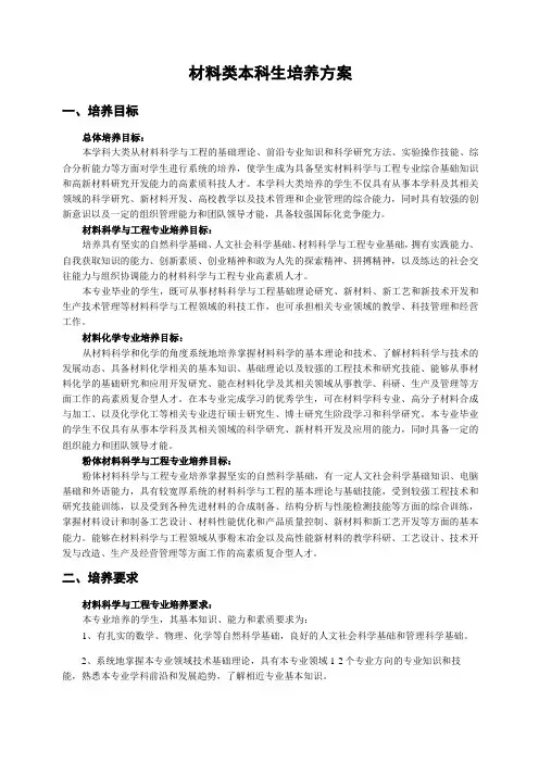 材料类本科生培养方案