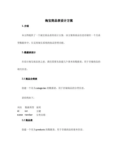 淘宝商品表设计方案
