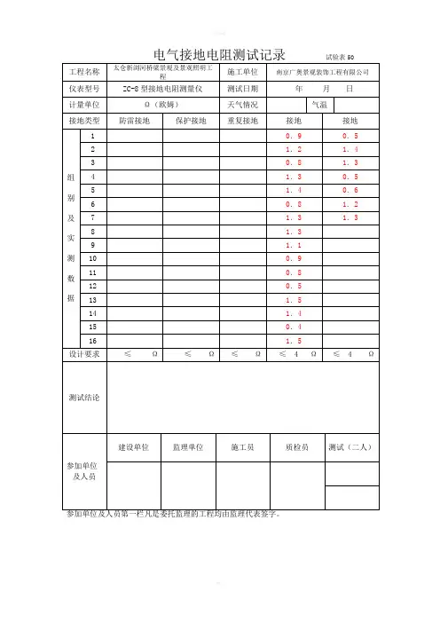 电气接地电阻测试记录试验表