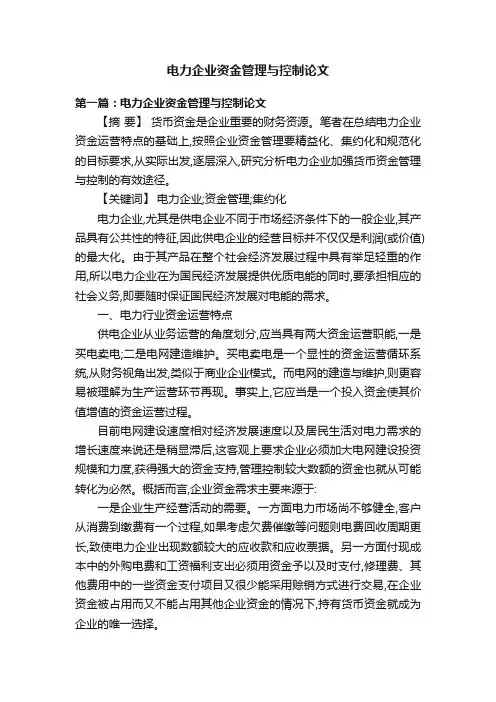电力企业资金管理与控制论文