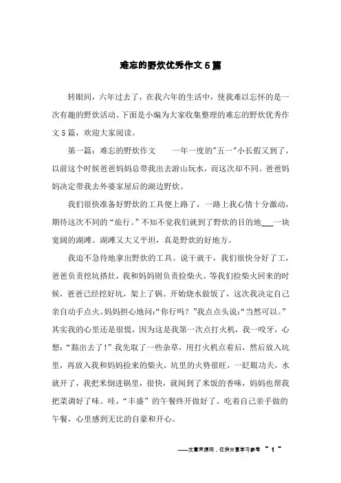 难忘的野炊优秀作文5篇