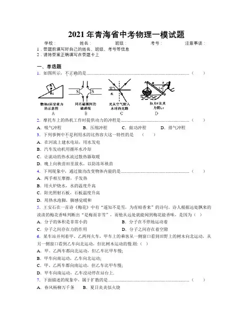 2021年青海省中考物理一模试题附解析