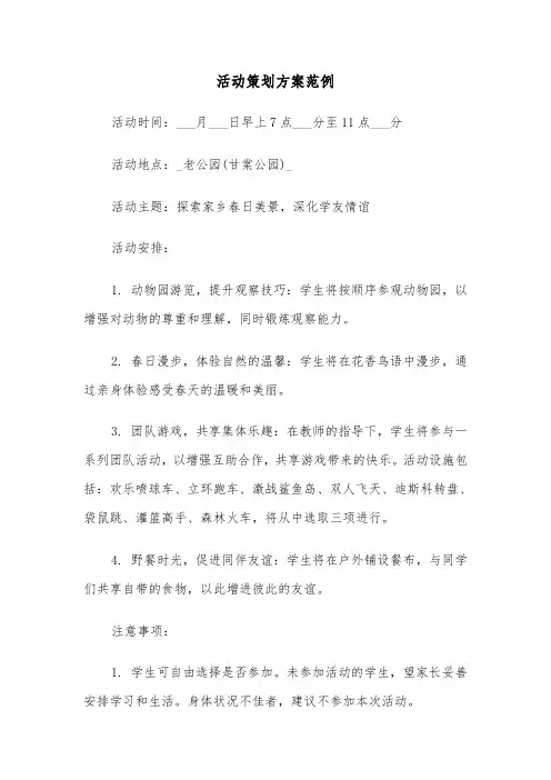 活动策划方案范例（五篇）